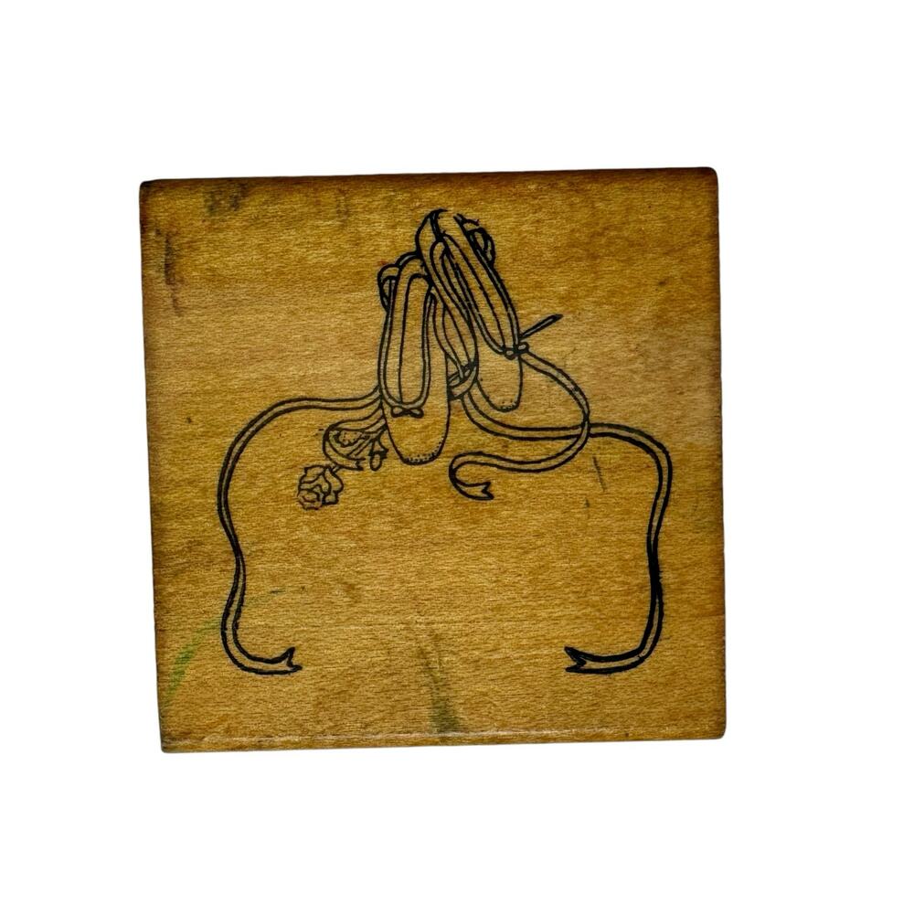 ALL NIGHT MEDIA Vintage Ballet Slippers Wood Rubber Stamp Crafts Ballerina Dance